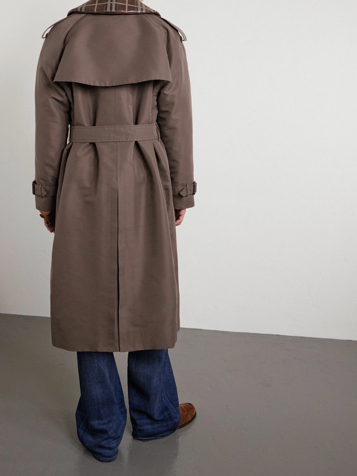 Burberry - Leather-Trimmed Silk and Cotton-Blend Trench Coat - Brown