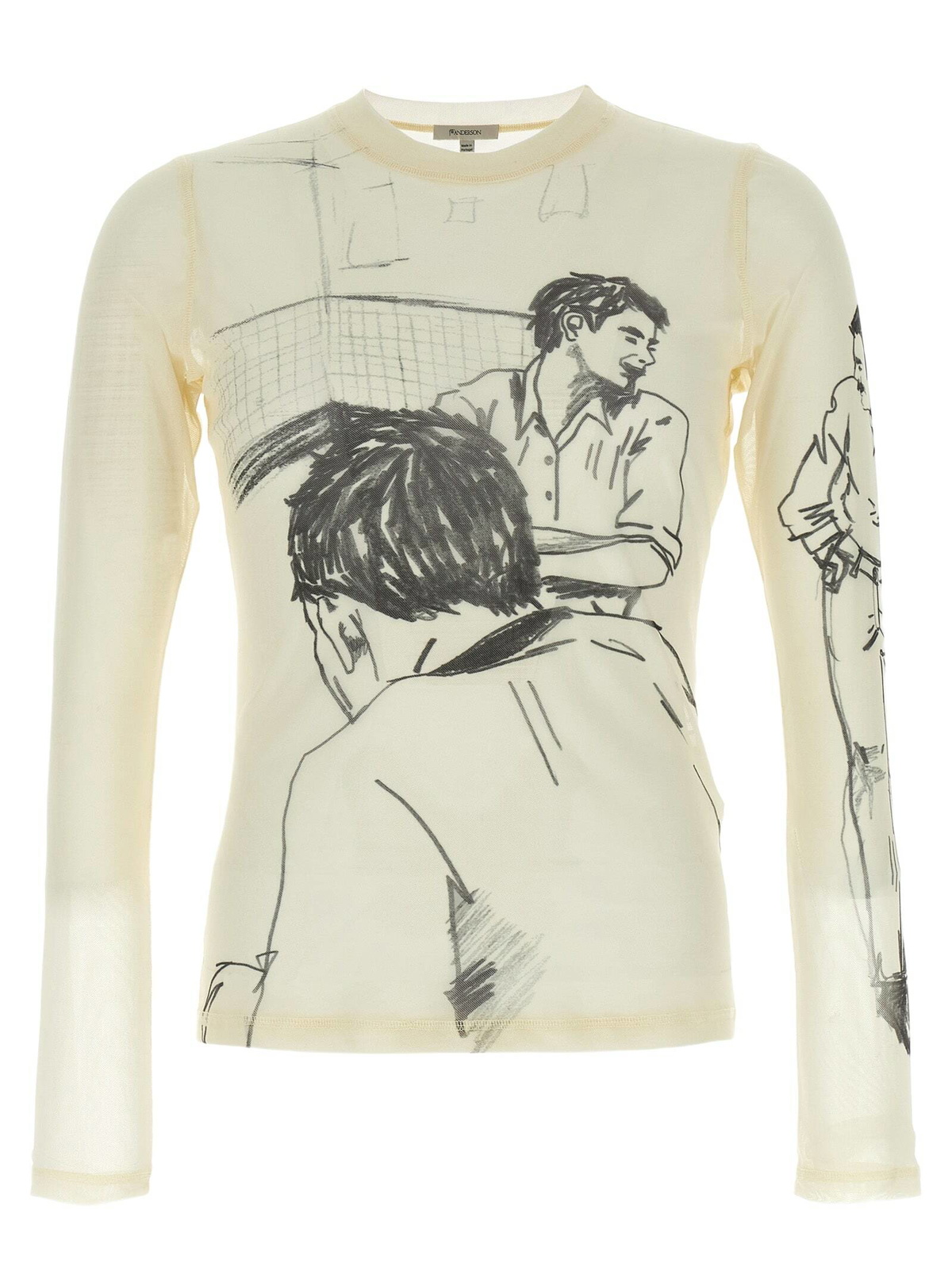 Tシャツ・カットソー JW ANDERSON Men Long Tops JT0271 PG1510001 White Off-White Fence Printed T-shirt by JW Anderson on Sale