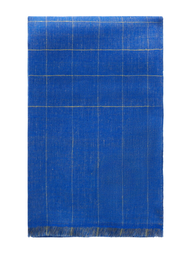 Photo: Anderson & Sheppard - Frayed Checked Cashmere-Twill Scarf - Blue