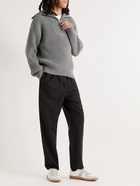 AMI PARIS - Ribbed Virgin Wool Half-Zip Sweater - Gray