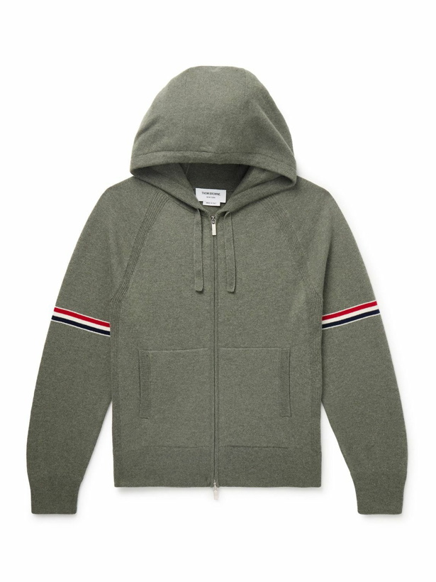 Photo: Thom Browne - Striped Cashmere Zip-Up Hoodie - Green