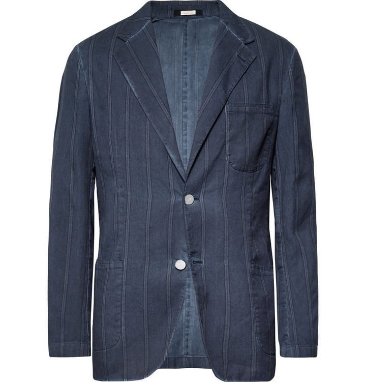 Photo: Massimo Alba - Storm-Blue Slim-Fit Unstructured Striped Linen and Cotton-Blend Blazer - Men - Storm blue