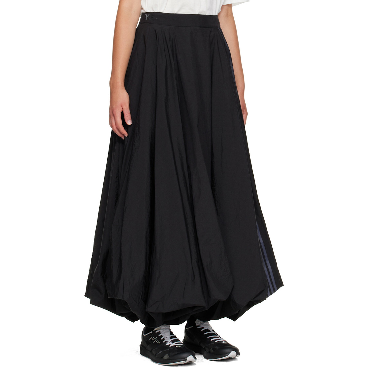 Y-3 Black Gradient 3-Stripes Nylon Balloon Midi Skirt