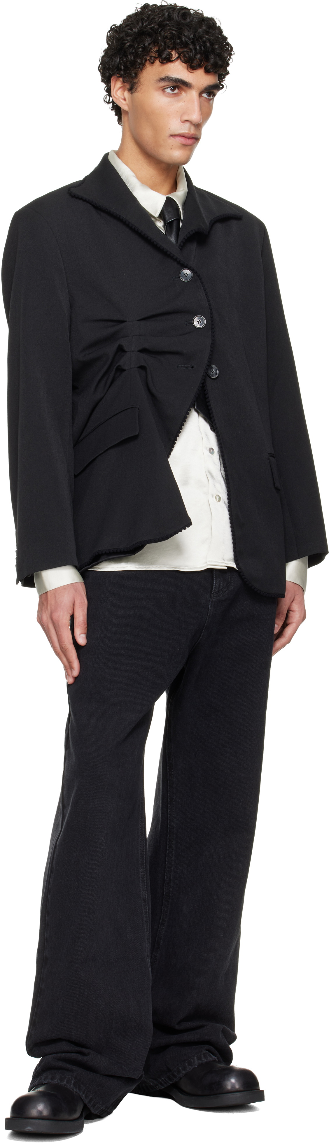 AVAVAV Black Pleated Pinstripe Blazer