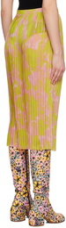 Dries Van Noten Yellow & Pink Pleated Midi Skirt