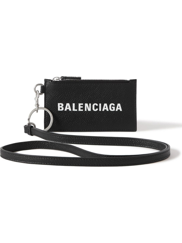 Photo: Balenciaga - Logo-Print Full-Grain Leather Cardholder with Lanyard