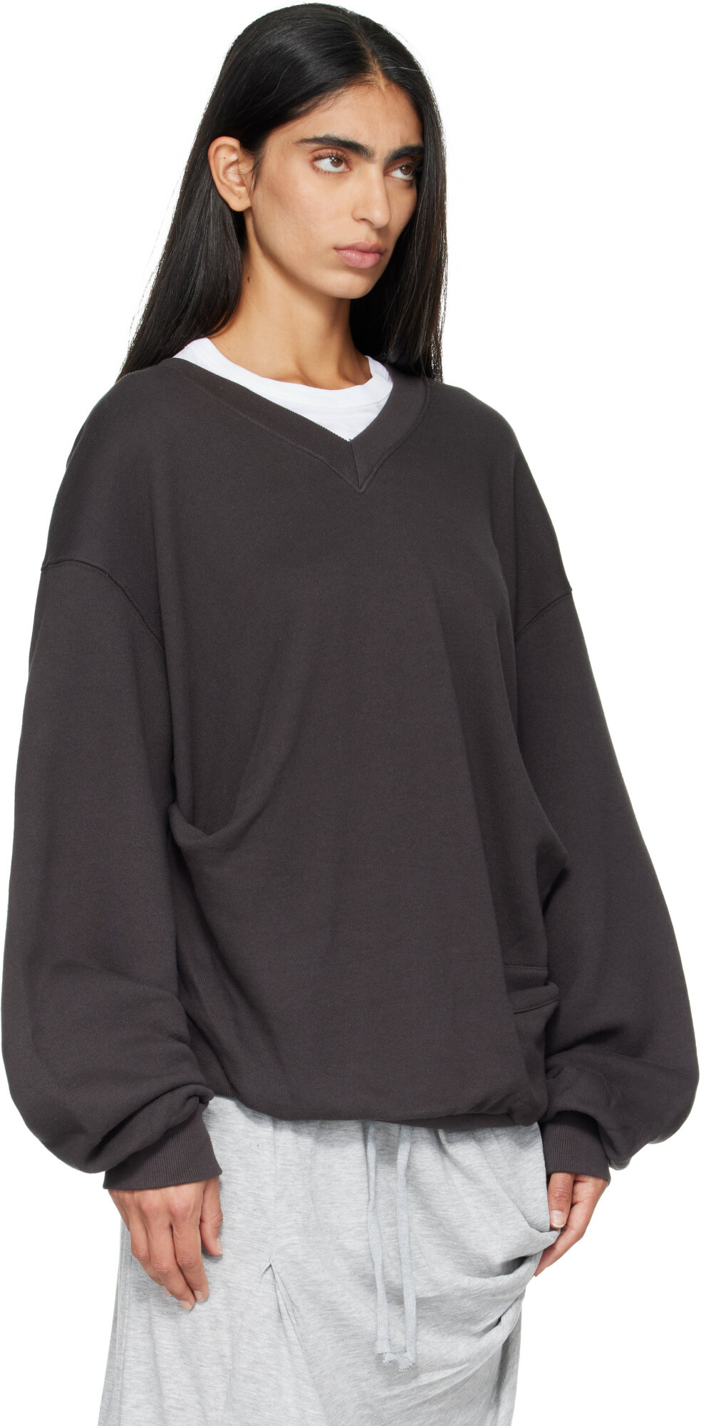 OPEN YY Gray Slouchy V-Neck Sweatshirt