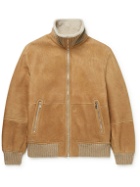 Brunello Cucinelli - Shearling-Lined Cashmere-Trimmed Suede Bomber Jacket - Brown