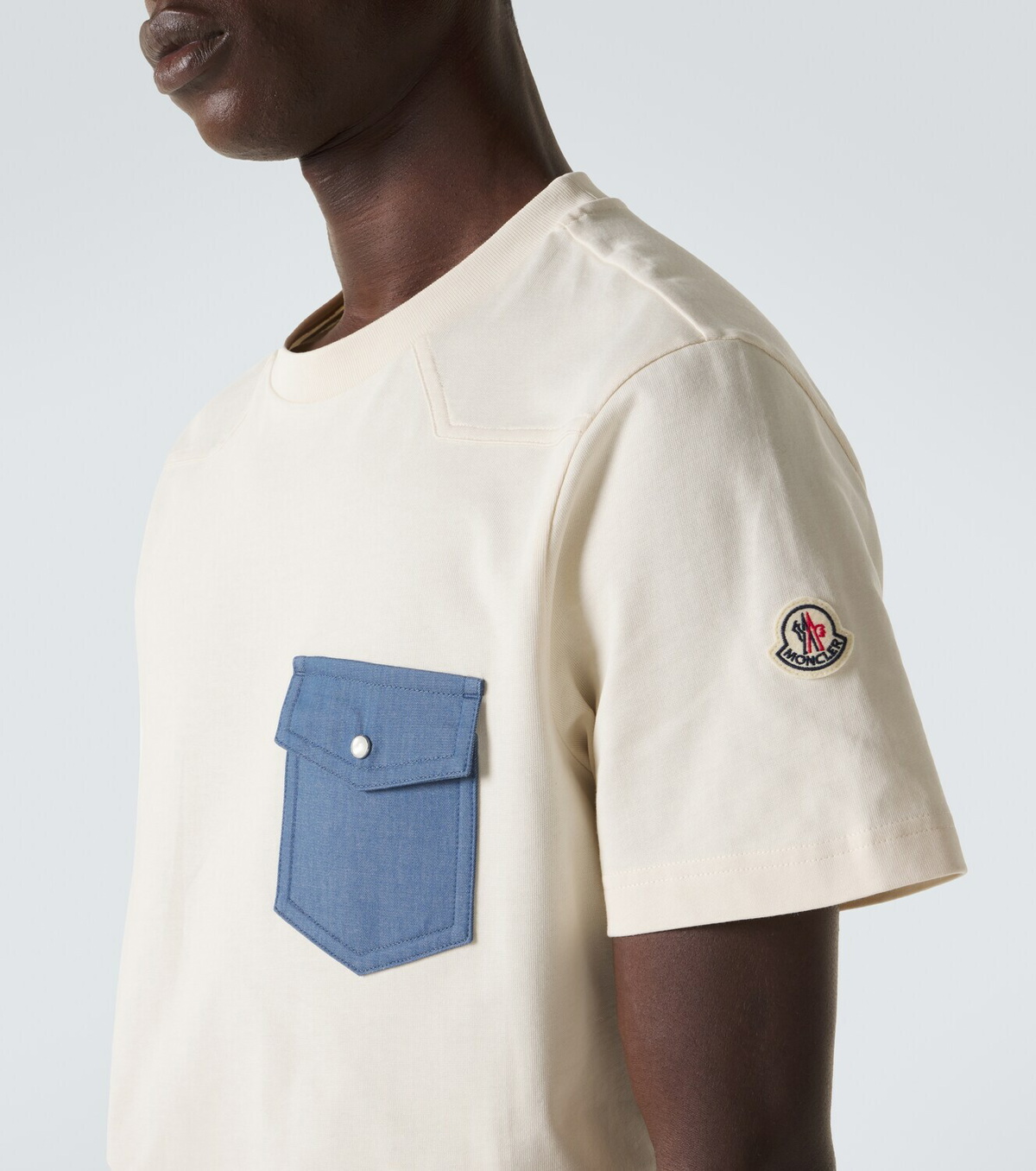 Moncler Denim-trimmed cotton jersey T-shirt