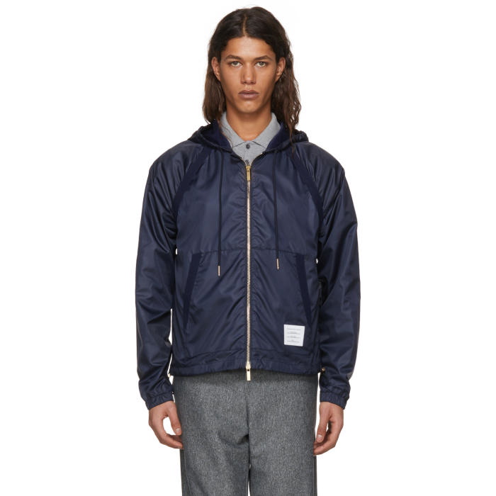 Photo: Thom Browne Navy Mesh Hooded Jacket 