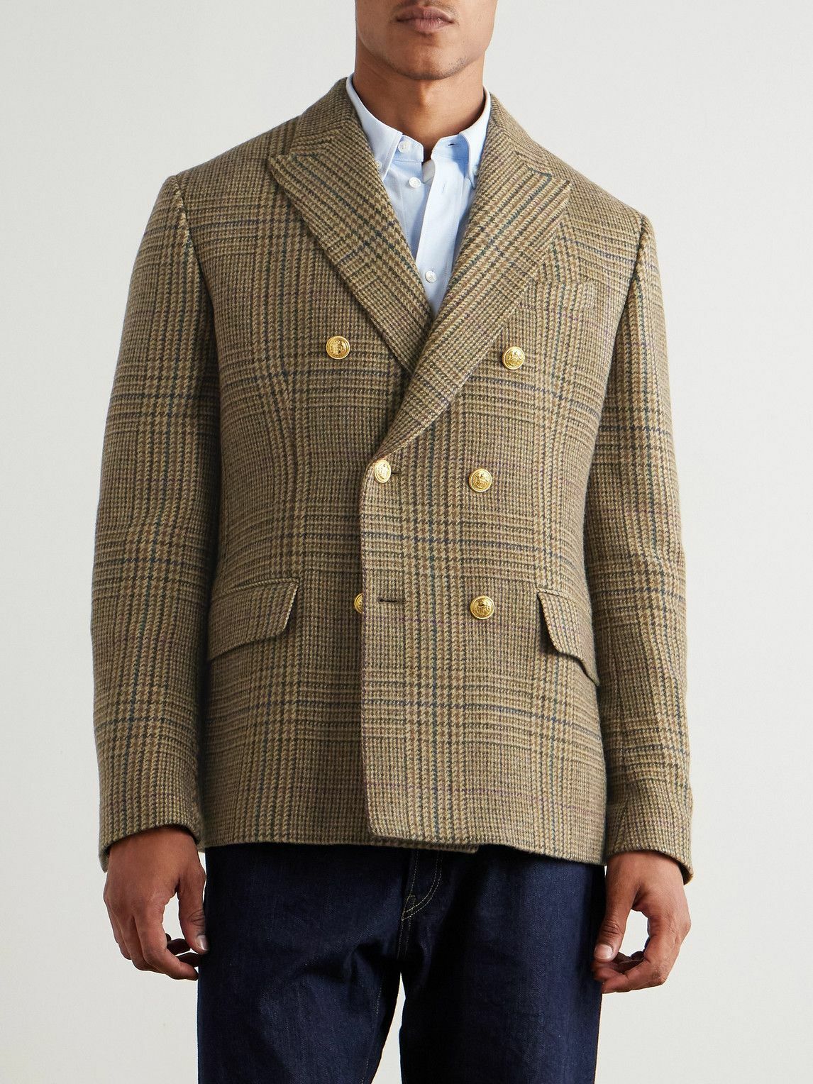Incotex - Incotex Double-Breasted Prince of Wales Checked Wool Blazer - Brown