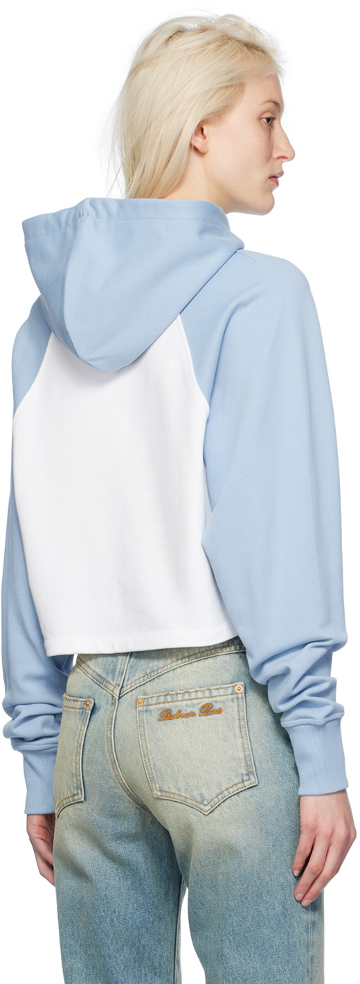 Balmain Blue & White Raglan Hoodie Balmain