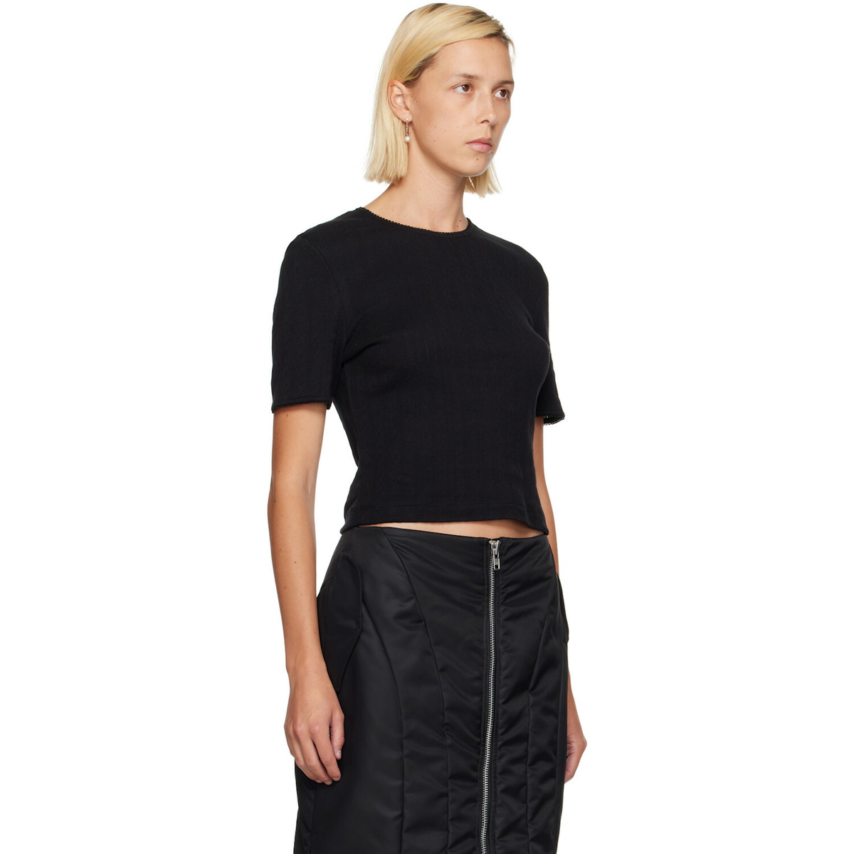 Simone Rocha Black Cropped Pointelle T-shirt