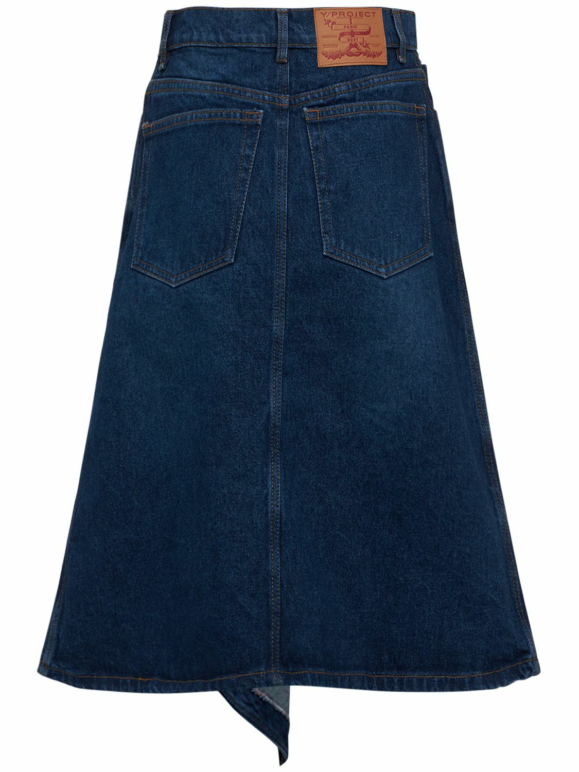 Y/PROJECT Asymmetric Slit Denim Midi Skirt