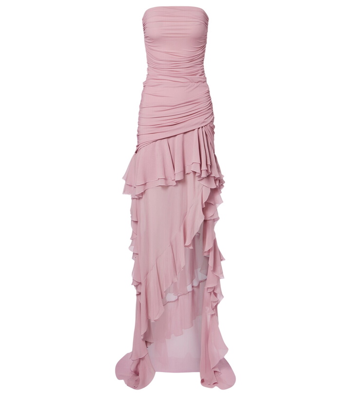 chinese dress ladies BLUMARINE Rose Print Long Sleeve with Ruffles Sheer Dress in Pink SZ 6   Christine Garcia Collective