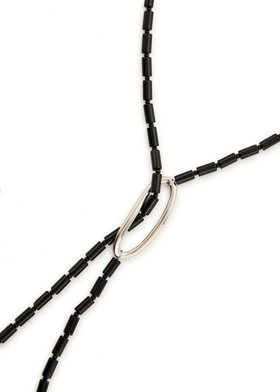 Agmes Annaya Lariat Sterling Silver Beaded Necklace - Black - One Size