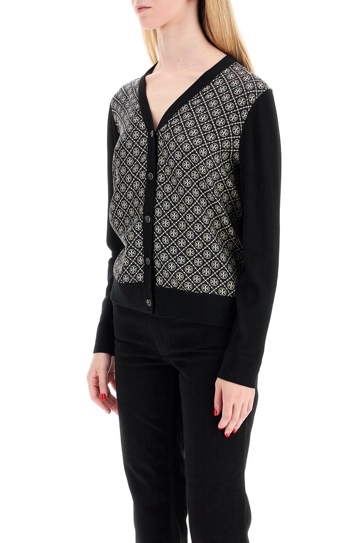 TORY BURCH silk insert cardigan with eight Black Tory Burch
