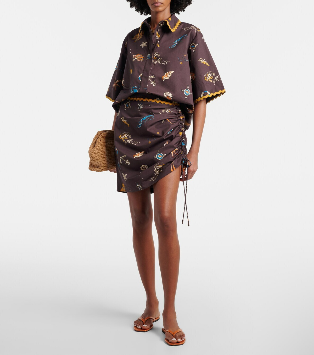 Alémais Printed ruched cotton miniskirt