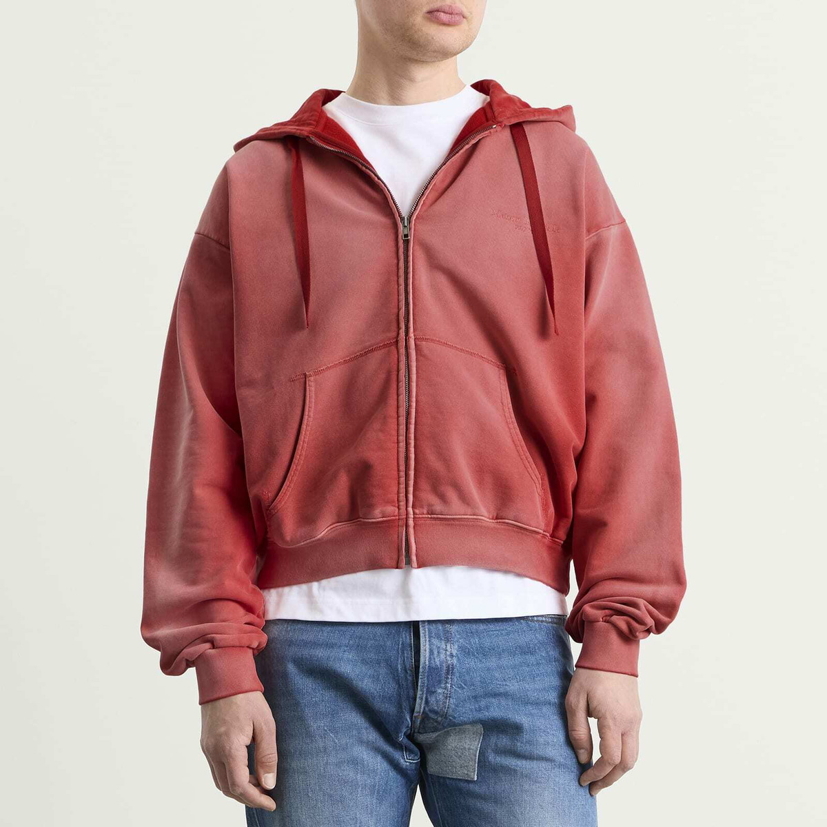 Maison Margiela Men's Vintage Washed Shrunked Hoodie in Vintage Red