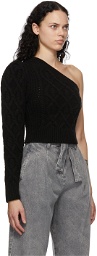 Wandering SSENSE Exclusive Black Single-Shoulder Cable Cropped Sweater