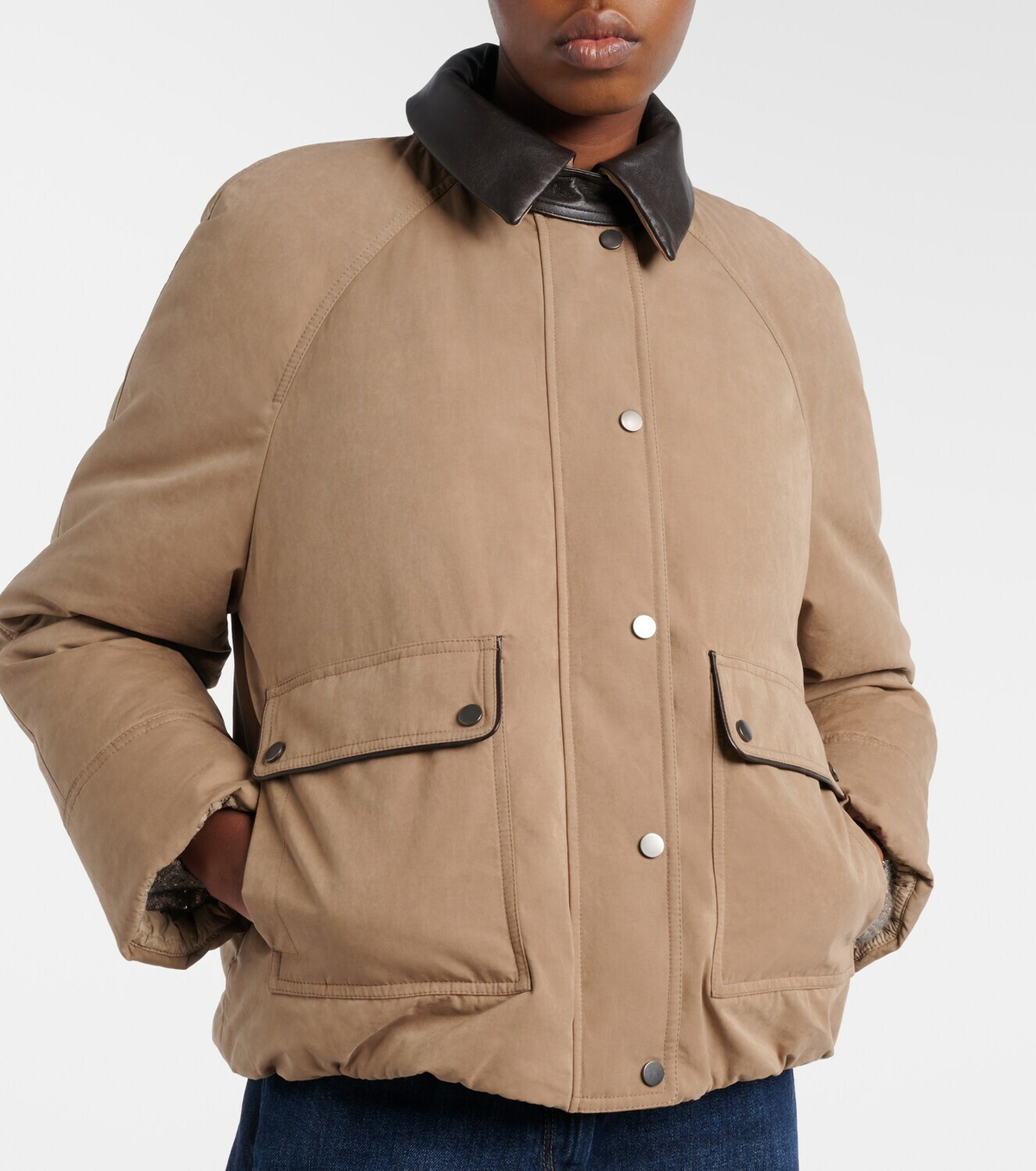 Brunello Cucinelli Leather-trimmed padded jacket