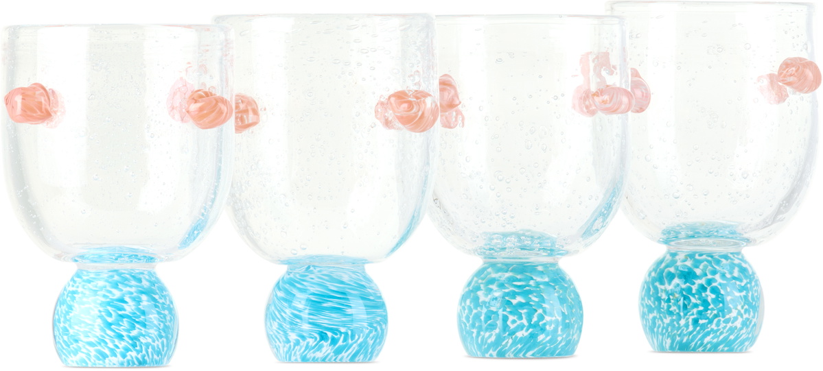 Laetitia Rouget Blue & Pink Dotty Cocktail Glasses, 4 pcs