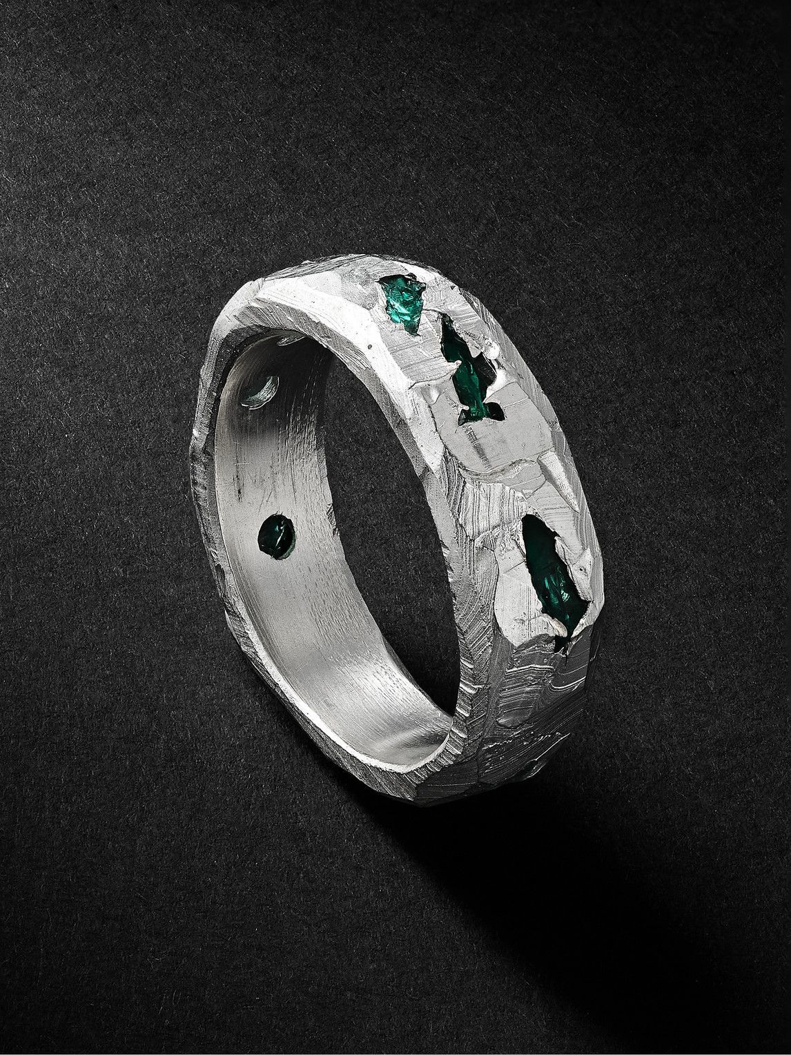 The Ouze - Sterling Silver Emerald Ring - Silver