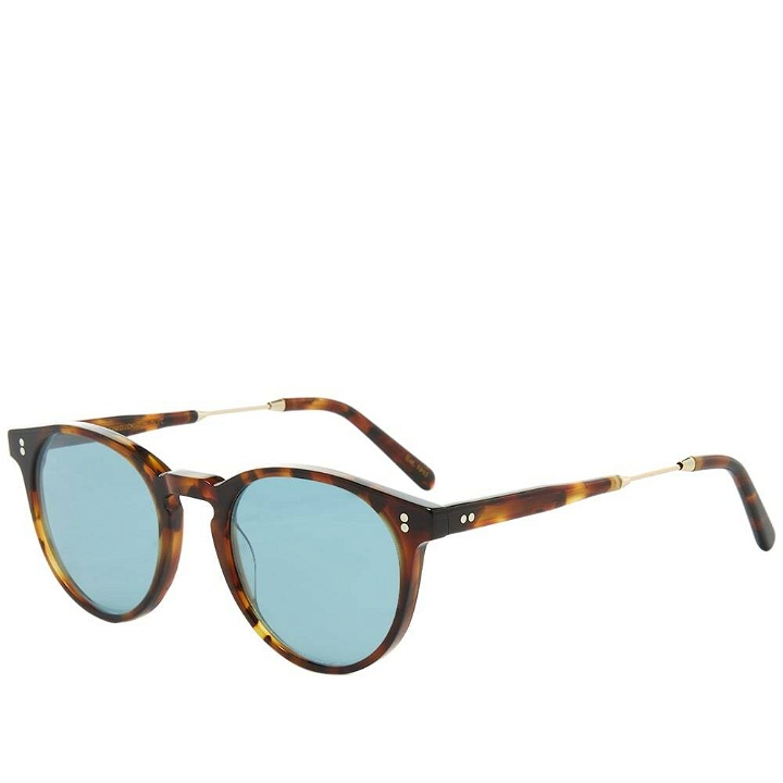 Photo: Moscot Golda Sunglasses in Spot Tortoise/Blue
