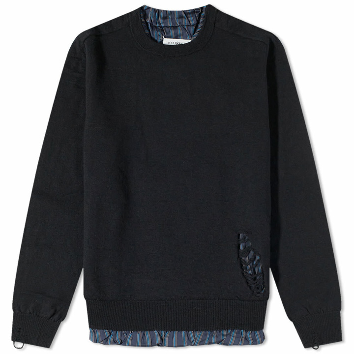 Photo: Maison Margiela Men's Distressed Insert Crew Knit in Charcoal