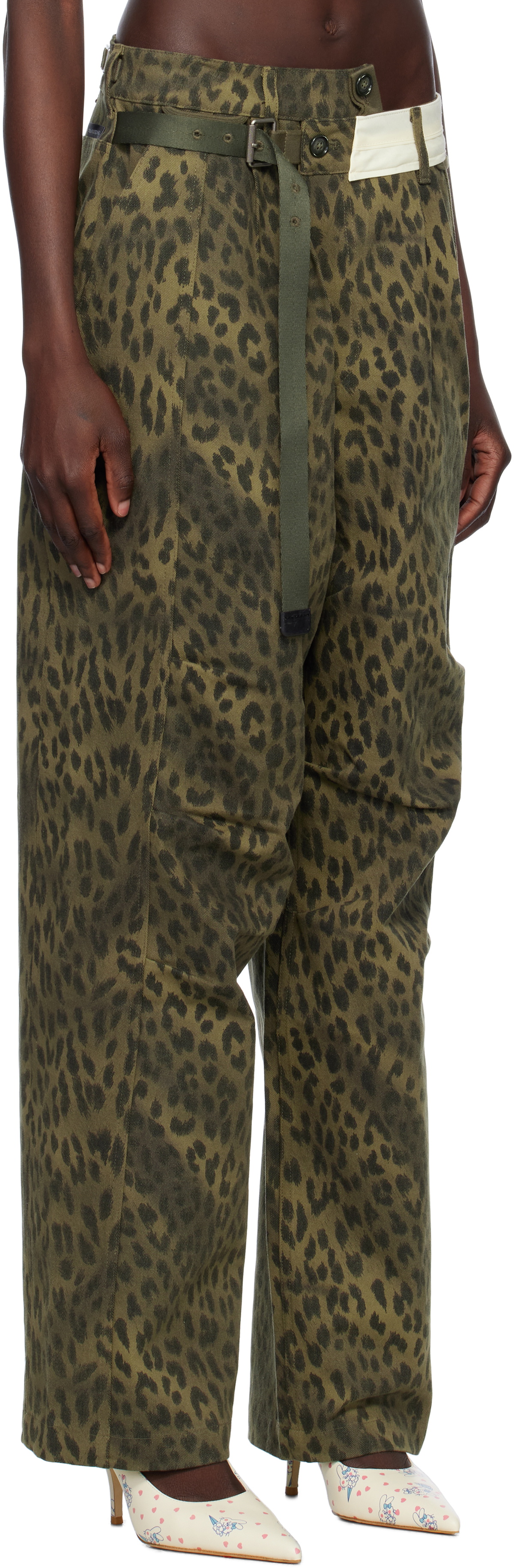 Andersson Bell Khaki Leopard Cross-Over Wide Jeans