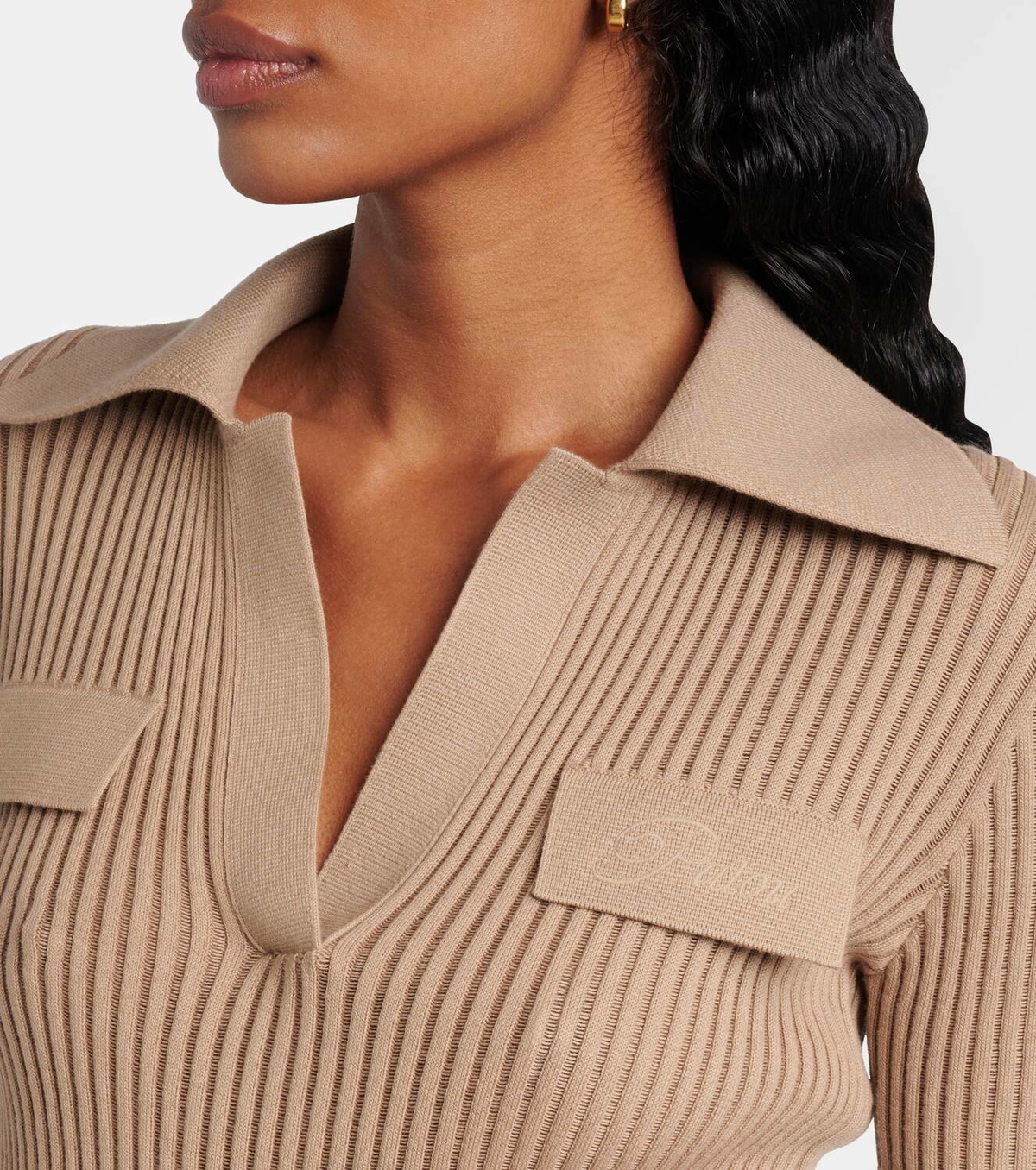 Patou Ribbed-knit cotton polo shirt