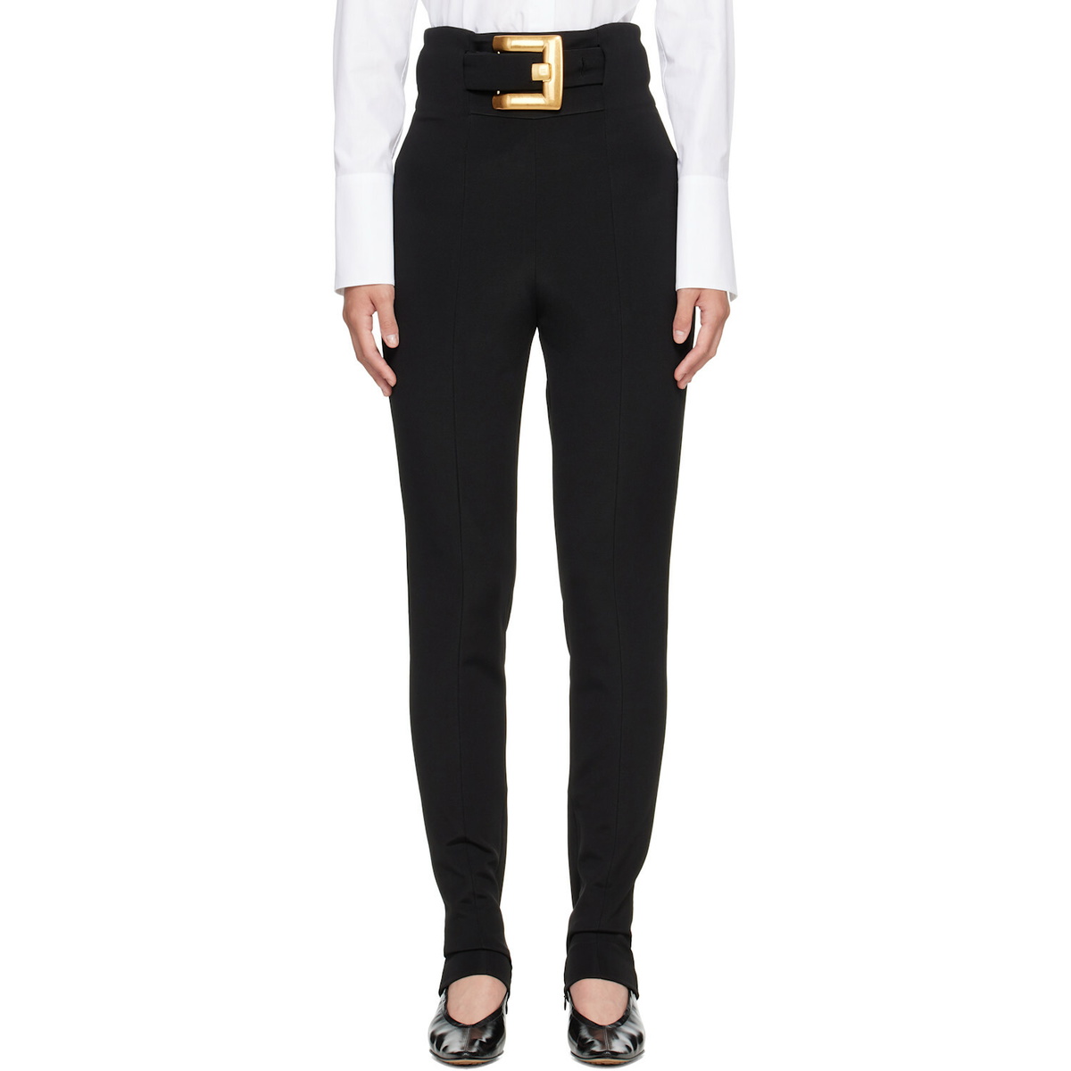 BALMAIN Black Stretch Belt Leggings