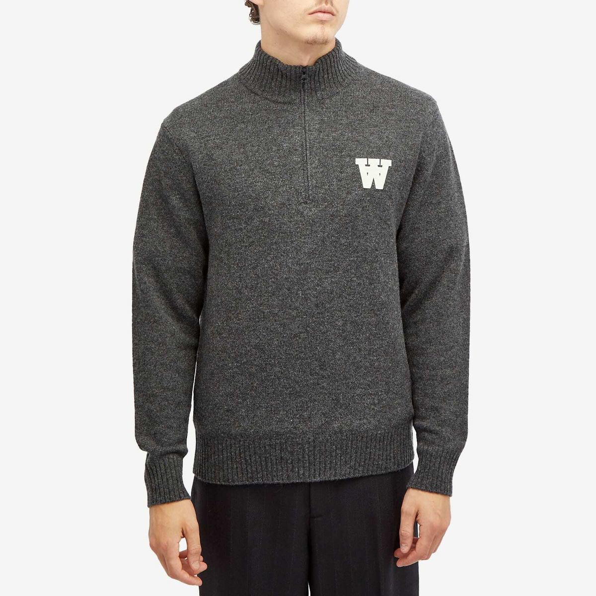 Wood Wood Men's AA Half Zip Knit in Charcoal