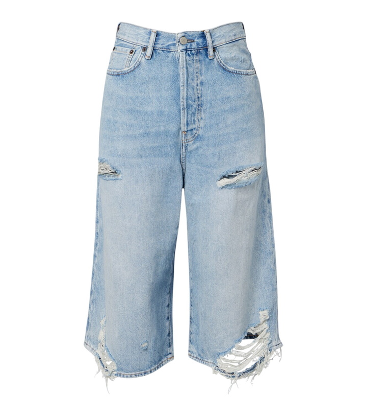 Photo: Acne Studios Distressed denim Bermuda shorts