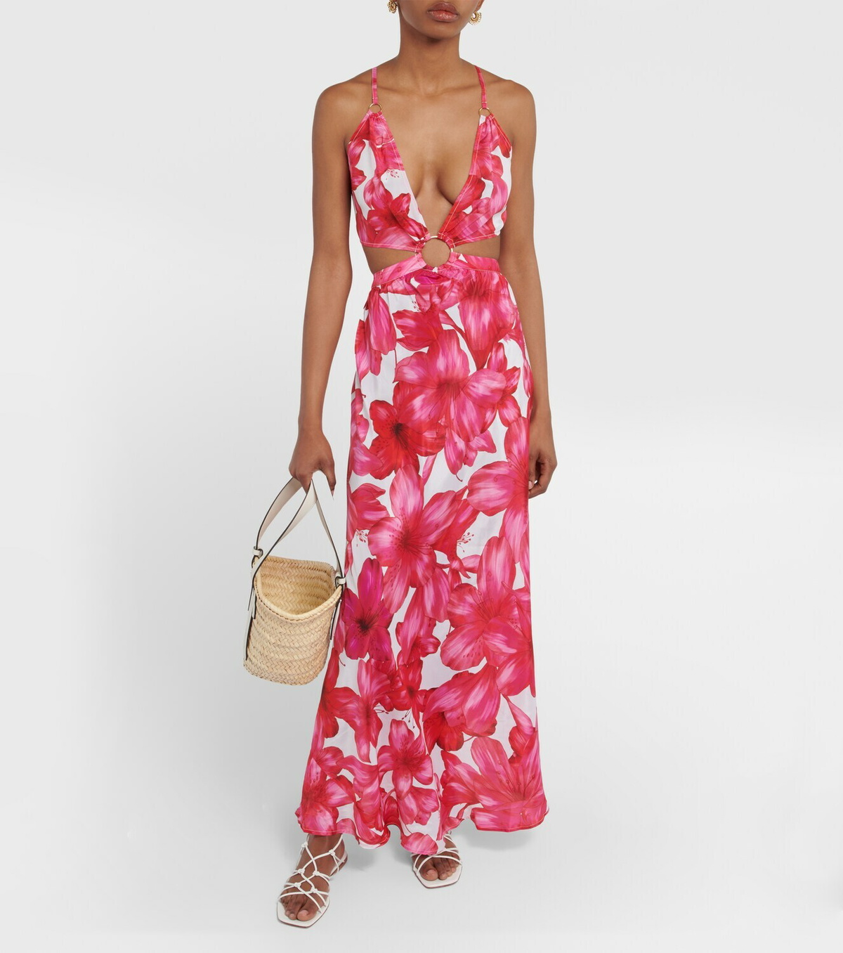 chinese dress ladies Andréa cut-out floral-print pleated maxi dress
