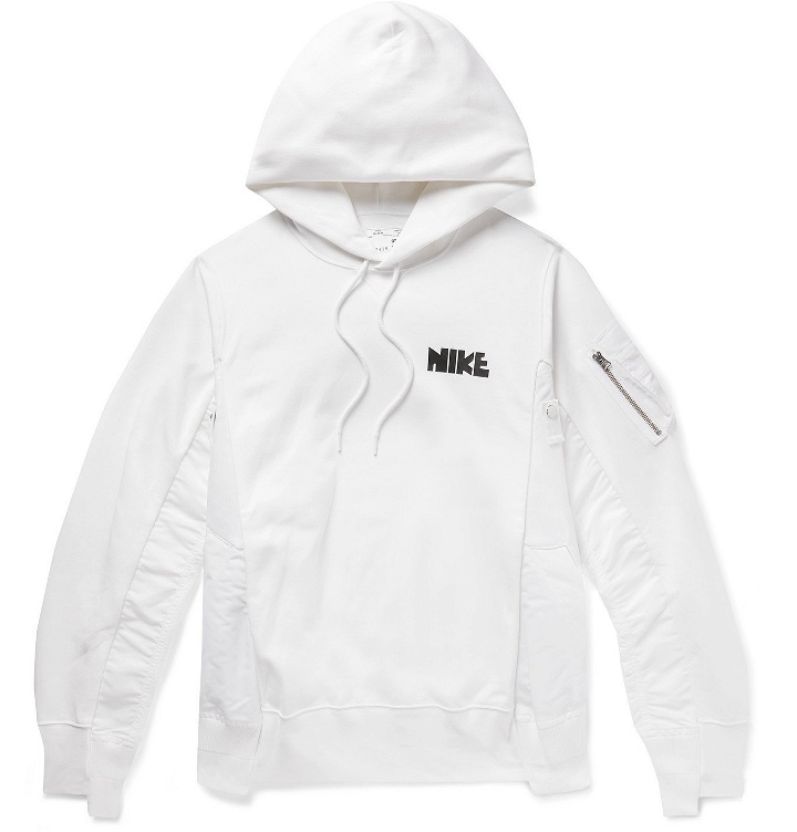 Photo: Nike - Sacai NRG Panelled Logo-Print Cotton-Blend Jersey and Shell Hoodie - White