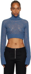 JUNEYEN Blue Hollow Out Turtleneck