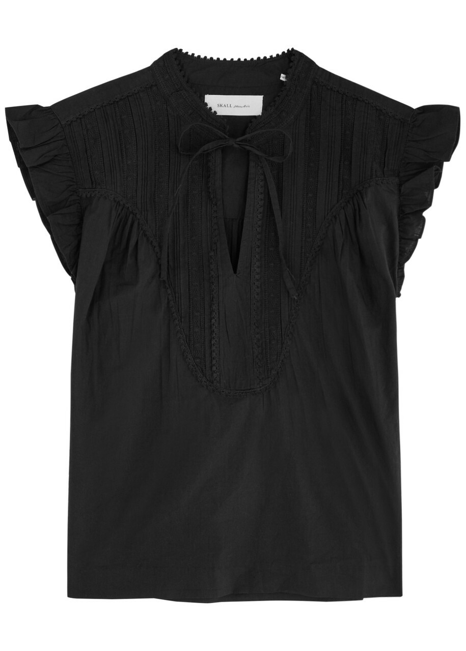 Skall Studio Aurora Embroidered Cotton top Black