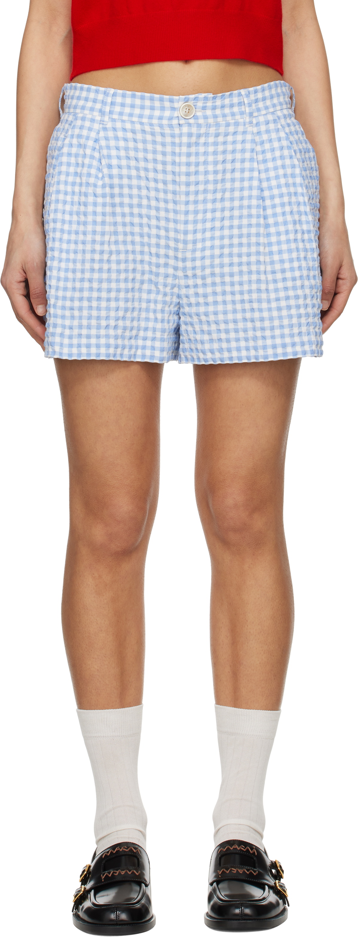 Marni Blue & White Checked Seersucker Shorts