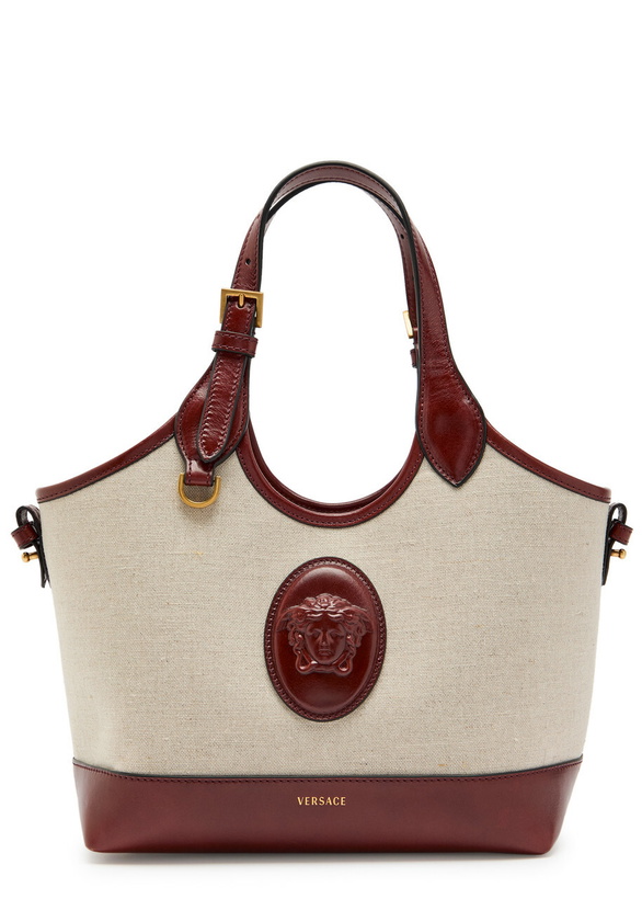 Photo: Versace Small Leather and Canvas Tote bag - Beige - One Size