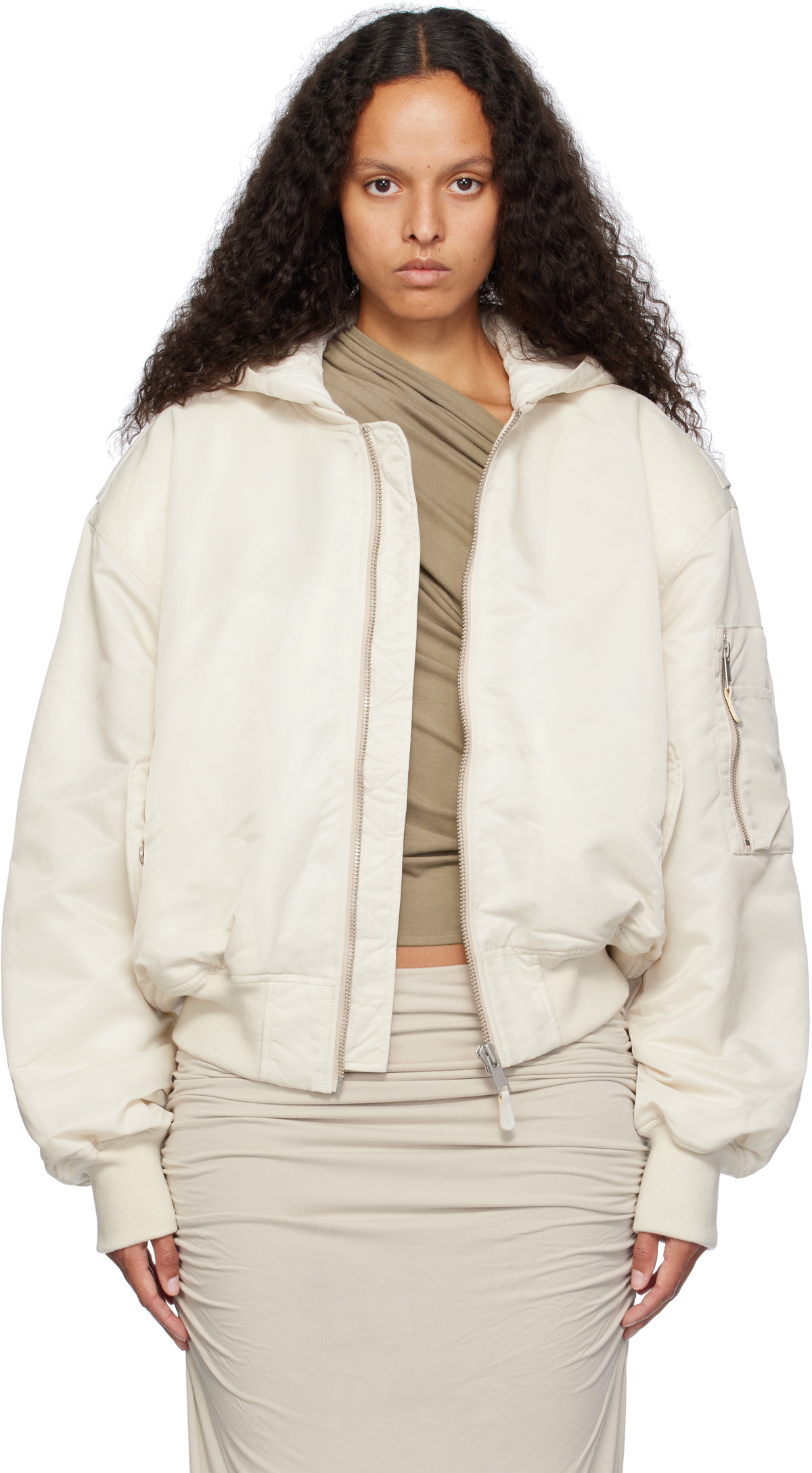 Entire Studios Off-White Hooded Broad Bomber Jacket Entire Studios