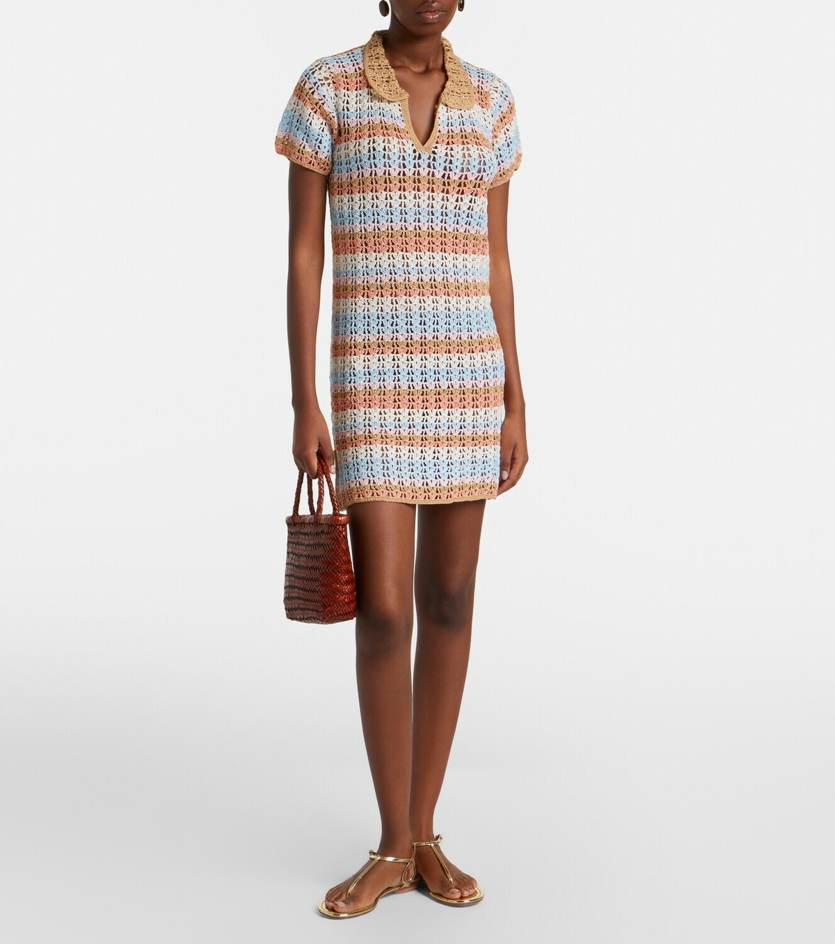 Anna Kosturova Crochet striped cotton polo dress