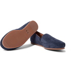 Mulo - Shearling-Lined Suede Slippers - Navy