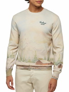 MC2 Saint Barth Crewneck Sweater Heron With Landscape Print And Weekend Mood Embroidery