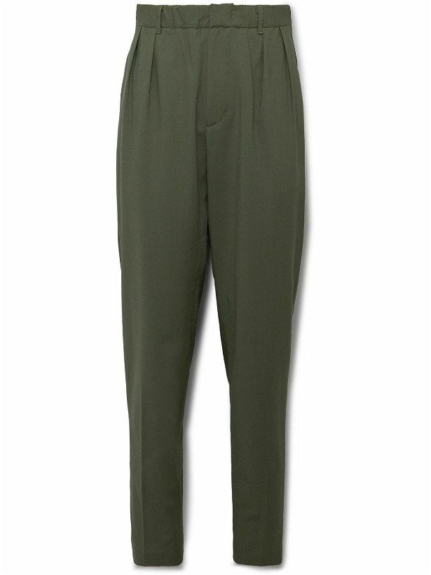 Photo: Aspesi - Tapered Pleated Tech-Flannel Trousers - Green