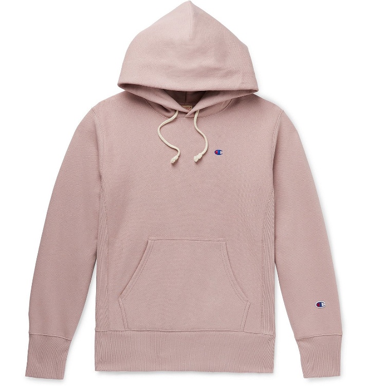 Photo: CHAMPION - Logo-Embroidered Fleece-Back Cotton-Blend Jersey Hoodie - Pink