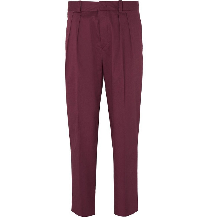 Photo: Isabel Marant - Nicklas Cropped Tapered Pleated Cotton Twill Trousers - Burgundy