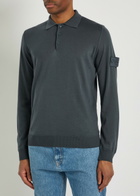 Stone Island Logo Wool Polo Shirt Blue