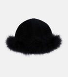 Valentino VLogo feather-trimmed virgin wool beanie