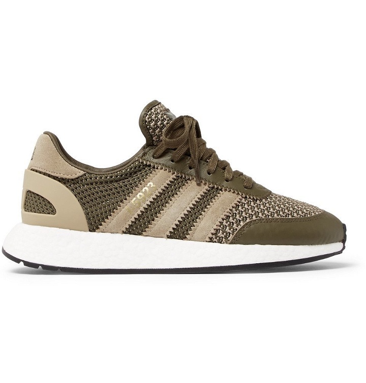 Photo: adidas Consortium - Neighborhood I-5923 Suede and Leather-Trimmed Stretch-Knit Sneakers - Army green
